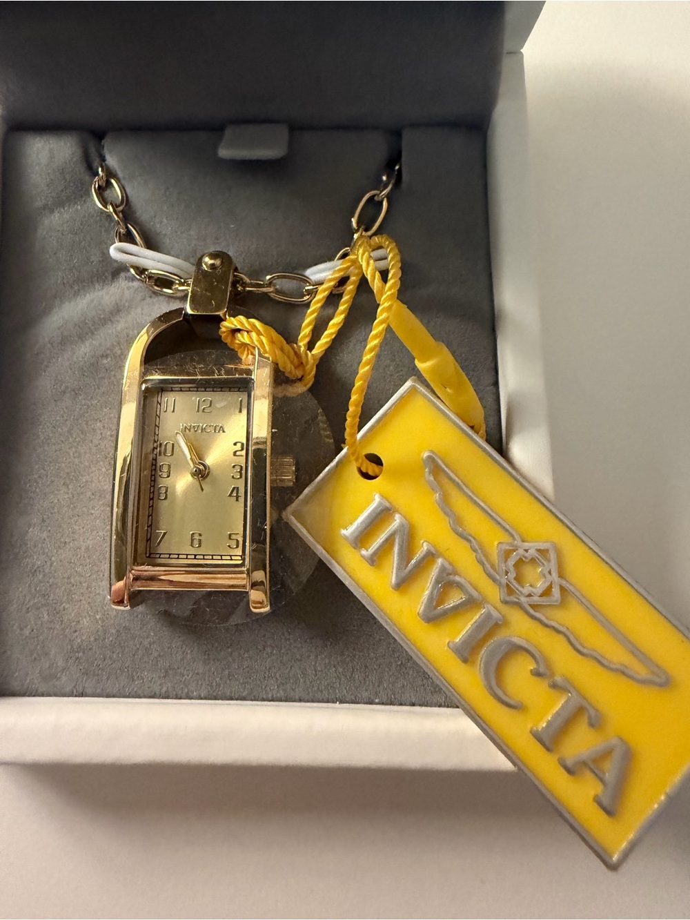 Invicta Gold-Tone Rectangular Pendant Watch Necklace - Yellow Tag 22” chain NWT